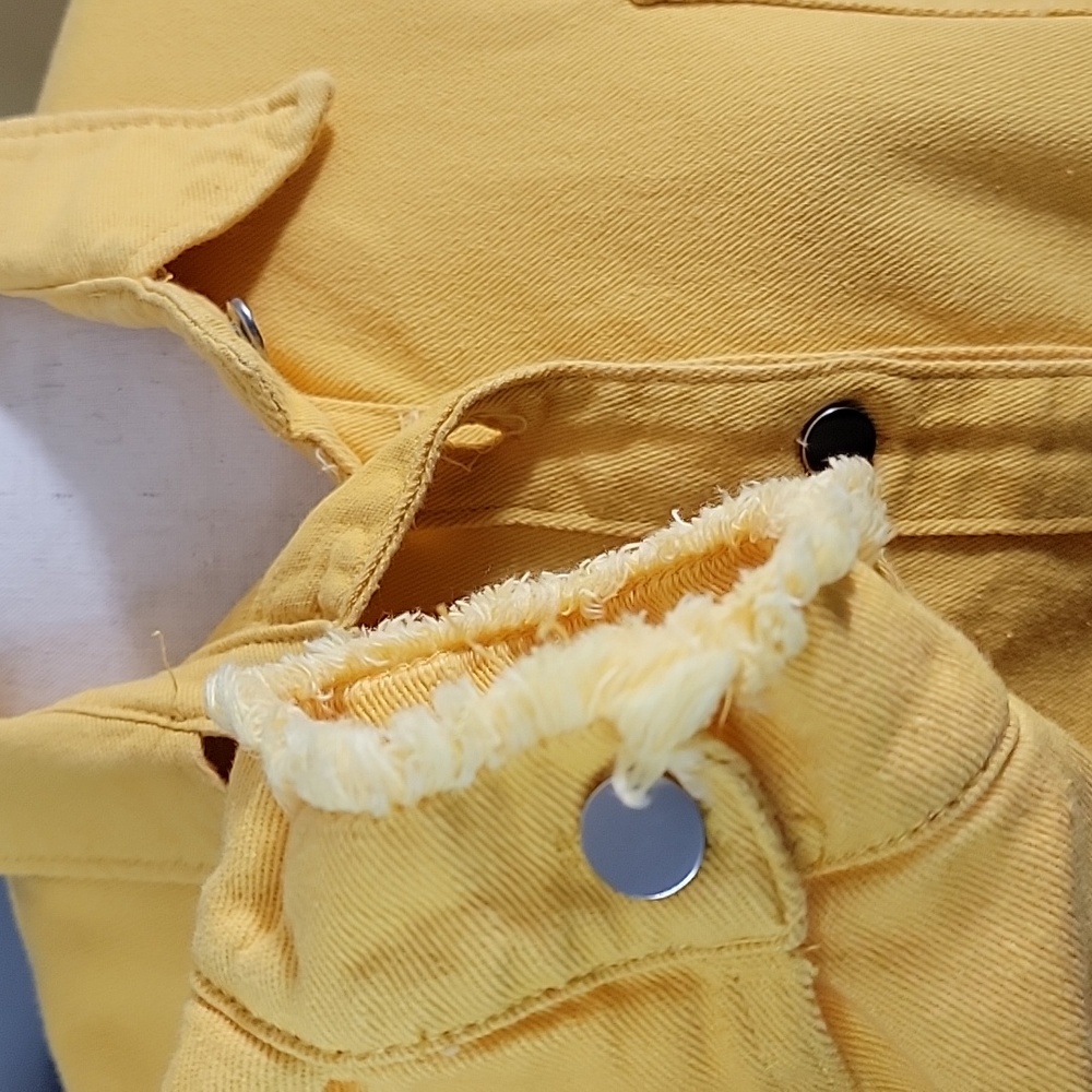 Yellow Shacket Distressed Button Down Long Sleeve… - image 4